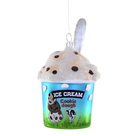 Cody Foster & Co Cookie Dough Ice Cream Ornament, Hand-Painted Glass, 4-Inch, Creamy Beige with Chocolate Accents