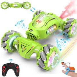 Fosgoit Remote Controlled Car Gift Boys Children 6 7 8 9 10 Years, 1:18 RC Remote Controlled Car with Remote Control & Hand Control Sprayer LED Light 360 Stunt Car Toy, 2.4 GHz 4WD RC Car Green