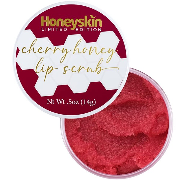 Lip Scrub and Lip Exfoliator - Lip Makeup Remover & Lip Mask Sugar Scrub for Soft and Luscious Lips - Gentle Lip Scrubs Exfoliator & Moisturizer for Lip Care (Cherry Honey, .5oz)
