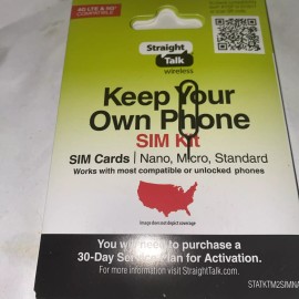Straight Talk Pin Nano Sim Card For family bring your Activation Green Phone Kit
