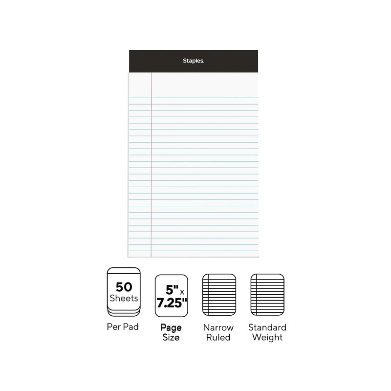Staples TRU RED Notepads, 5 x 8 Inch, Narrow Ruled
