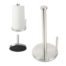 Steelware Central Paper Towel Holder with Side Rod, Stainless Steel, Easy Tear Dispenser for Home Kitchen Countertop Tabletop (Silver)