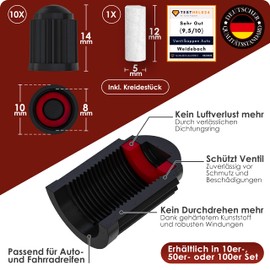 Weidebach Passgenaue Ventilkappen Auto, 10 Stück, Ventilkappen Fahrrad geeignet, Ventilkappen mit Dichtung für stabilen Reifendruck, Fahrrad Ventilkappen, Autoventil Kappe, Fahrradventil Kap