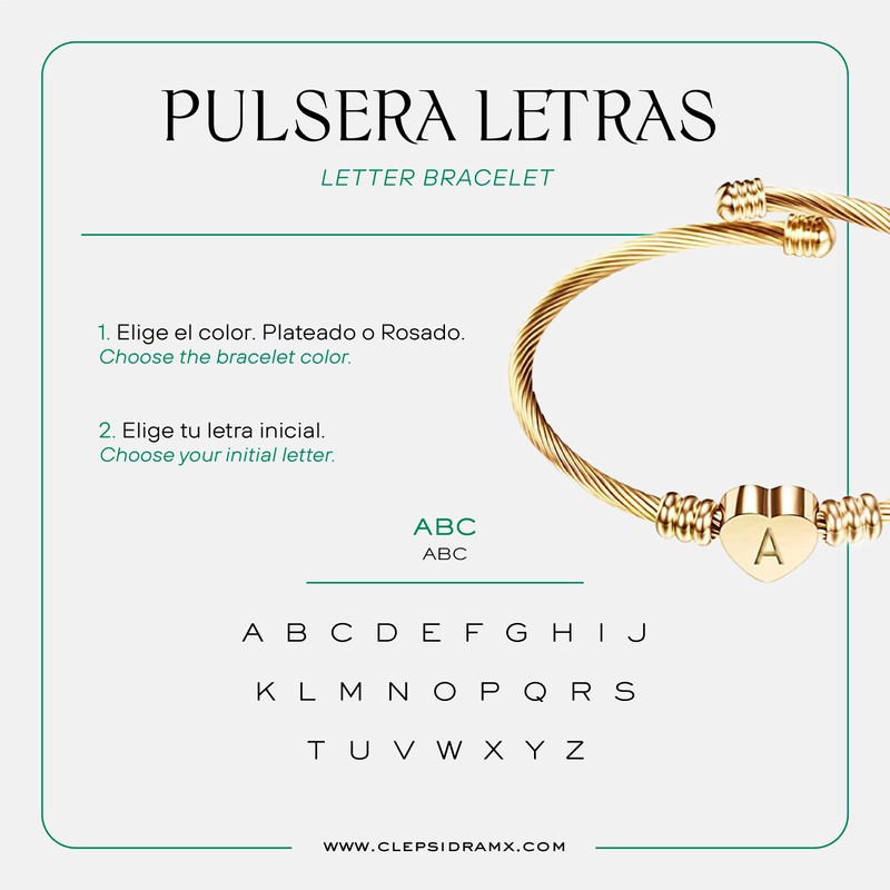 Clepsidra® Pulseras de mujer plateadas o rosadas personalizadas con inicial.