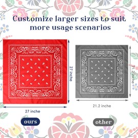 Handepo 12 Pack X Large Bandanas 27 x 27 Inch Paisley Pattern Bandana Pure Cotton Bandana Scarf for Men Women Cowboy(Multicolor)