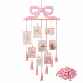 Fiwochic Pink Bow Hanging Photo Display Wall Decor with 30 Clips