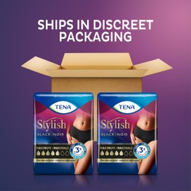 TENA Stylish Black Incontinence Cotton Underwear for Women, Maximum Absorbency, Small/Medium, 36 ct (2 Packs of 18)