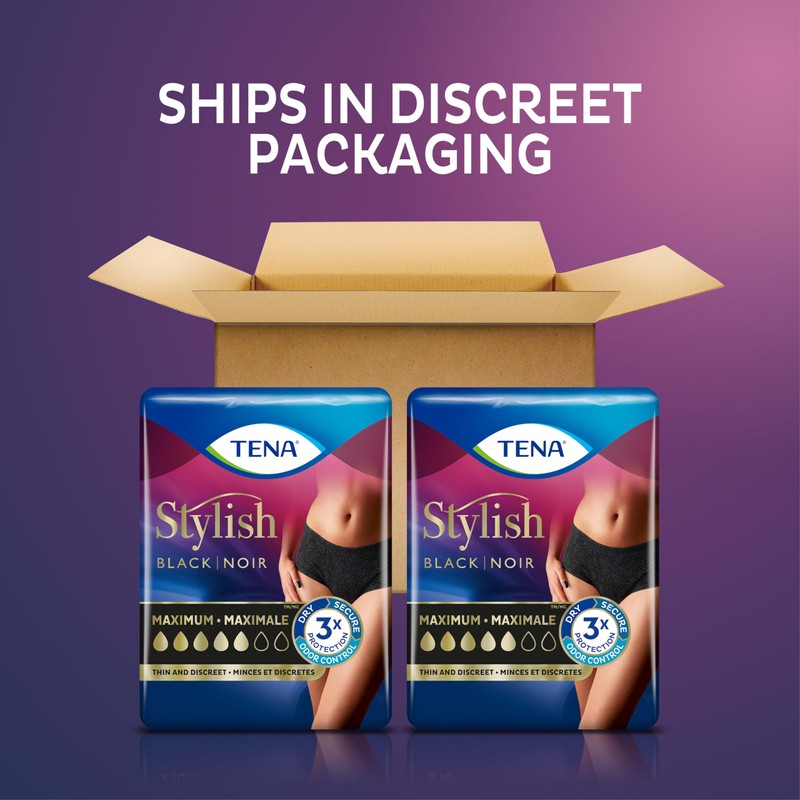 TENA Stylish Black Incontinence Cotton Underwear for Women, Maximum Absorbency,