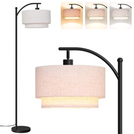 SUNMORY Floor Lamps for Living Room, Arc Floor Lamp with 12W 3 Color Temperatures LED Bulb, Modern Floor Lamps with Adjustable Double Fabric Shades, Tall Standing Lamp for Bedroom, Corner