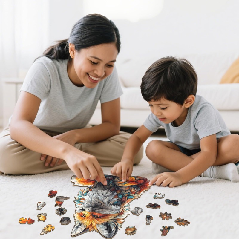 SECOGM Wooden Puzzles for Adults - Artistic Fox Wood Puzzles