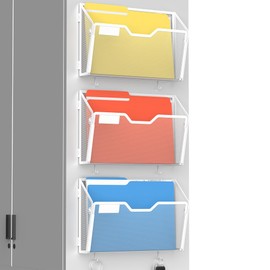 Docnest 3 Pack Magnetic Wall Mounted File Holders,Mesh Letter Organizer with Hooks, Magnetic Hanging Mail Paper Document Organizer for Office, Home, School, White