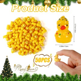 lasuroa 50pcs Christmas Resin Ducks with Santa Hat, Christmas Light Ducks Tiny Duck Set Micro Landscape Duck Miniature Garden Decor for Christmas Stocking Filler Garden Micro Ornament