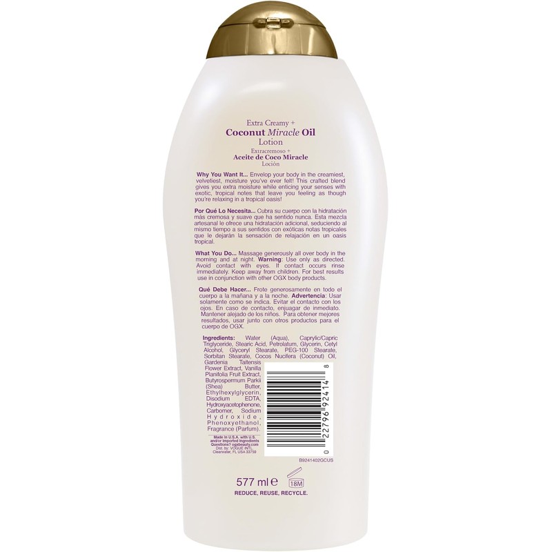 OGX, Crema Corporal Humectante de Aceite de Coco, 577 ml