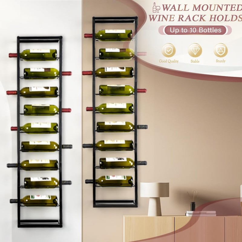 AQAREA Wall Mounted Wine Rack: Metal Hanging 10 Bottle Wine