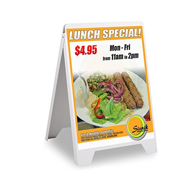 Double Side Sidewalk A-Frame Sign Sandwich Board PVC White Holds 19 11/16"x32 11/16"Graphic Plastic Panels