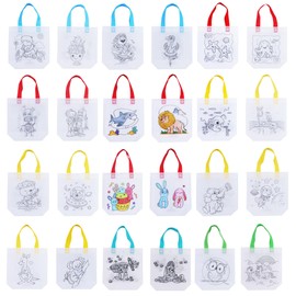 PAITUEND Eco Reusable Coloring Goodie Bags-DIY Graffiti Coloring Bags Color Your Own Art Goodie Bags for Class Exchange Gifts&Carnival Animal Party Favor Supplies(24PCS)(Both Sides)