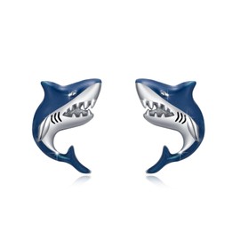 Shark Earrings 925 Sterling Silver Sea Animals Stud Earrings Animal Shark Jewellery Gifts for Women Teenager Girls, Sterling Silver