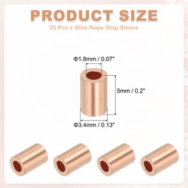 sourcing map 1/16"(1.5mm) Wire Rope Stop Sleeve, Copper Crimping Loops Sleeve Round Crimp Ferrules for Wire Rope and Cable Ferrule, Gold 25Pcs