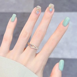 24 Pieces Fake Nails Acrylic Full Cover Fake Nail Including Glue Fake Nails Press On Nails French Tip Square Stick On Nails for Women Nails Art (5Nails_Lakeland)