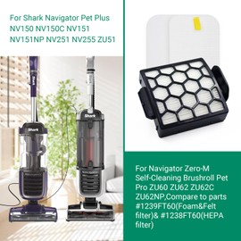 Filters for Shark Navigator Zero-M Self-Cleaning Brushroll Pet Pro Upright Vacuum ZU60 ZU62 ZU62C NV251,NV255, Replacement Parts Parts #1238FT60&1239FT60