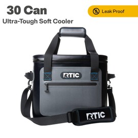 RTIC Ultra-Tough Soft Cooler 30 Can, Insulated Bag Portable Ice Chest Box for Lunch, Beach, Drink, Beverage, Travel, Camping, Picnic, Car, Trips, Floating Cooler Leak-Proof with Zipper, Blue/Grey