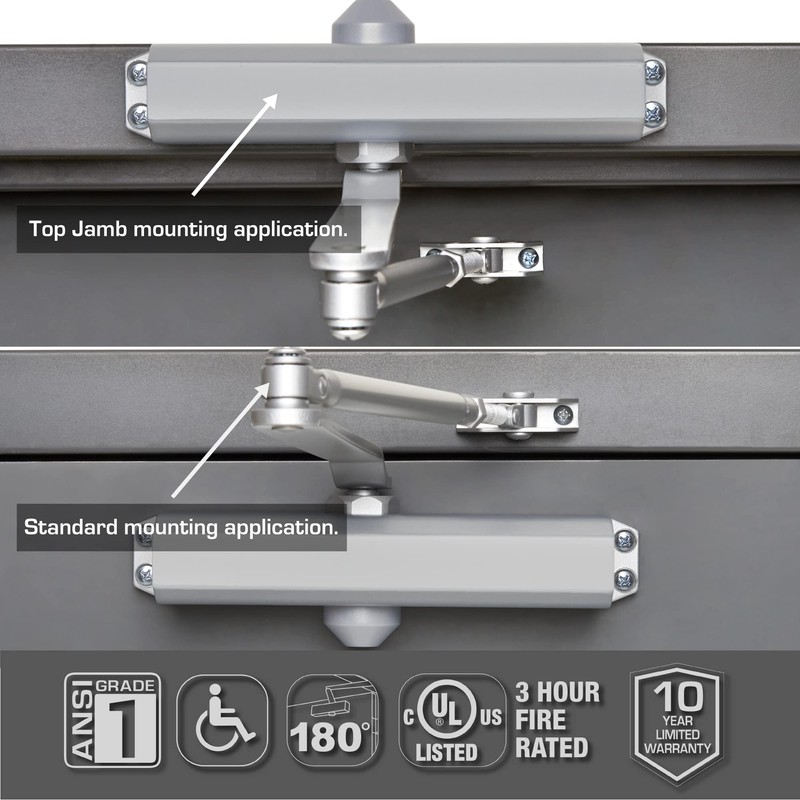 BRINKS Commercial - Heavy Duty Commercial Door Closer, Aluminum Finish