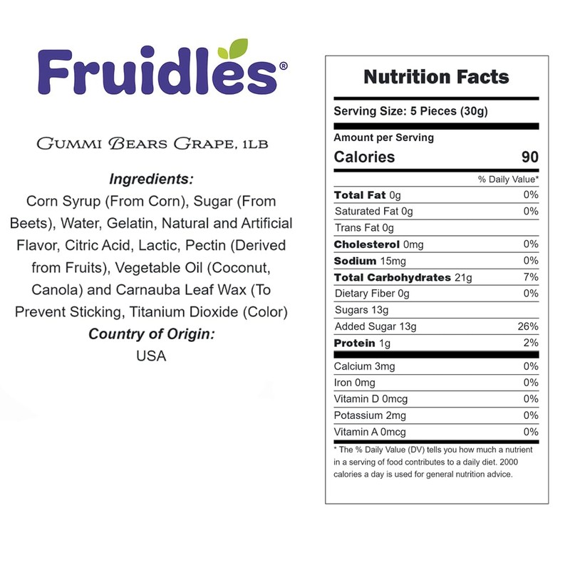 Fruidles Grape Gummi Bears Candy, Fruit Flavors Gummies, Allergy Friendly,
