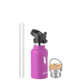 Super Sparrow Water Bottle Insulated - 350ml - Standard Mouth Flask - BPA Free, Leak Proof Drink Bottle - Ergonomic Straw Water Bottles for Work, Gym, Travel, Sports, Outdoor - 2 lids