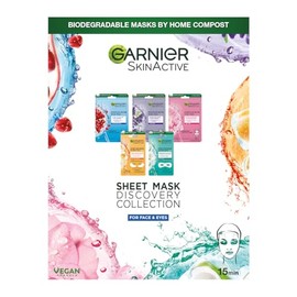Garnier Sheet Mask Discovery Collection, Face & Eye Sheet Masks for Dehydrated, Dull and Tired Skin, With Hyaluronic Acid and Glycerine, Skin Active, 