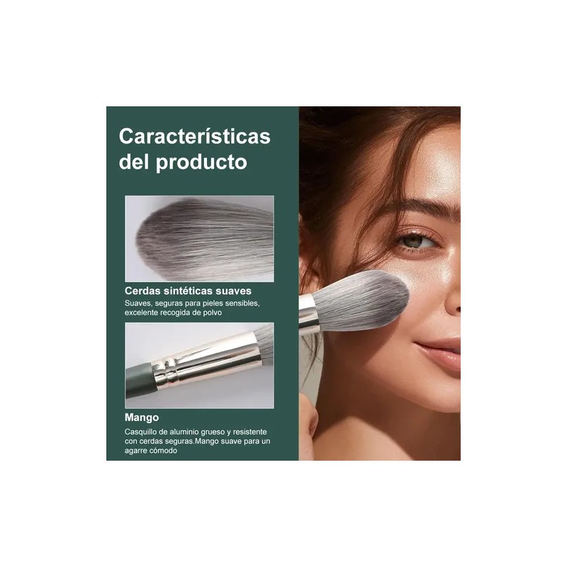 Set Brochas De Maquillaje 14 Piezas Profesional Y Verde