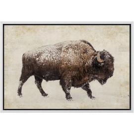 SIGNLEADER Framed Canvas Print Wall Art Sepia Double Exposure Buffalo Bison Collage Animals Wildlife Digital Art Realism Decorative Rustic Relax/Calm for Living Room, Bedroom, Office - 24"x36" White