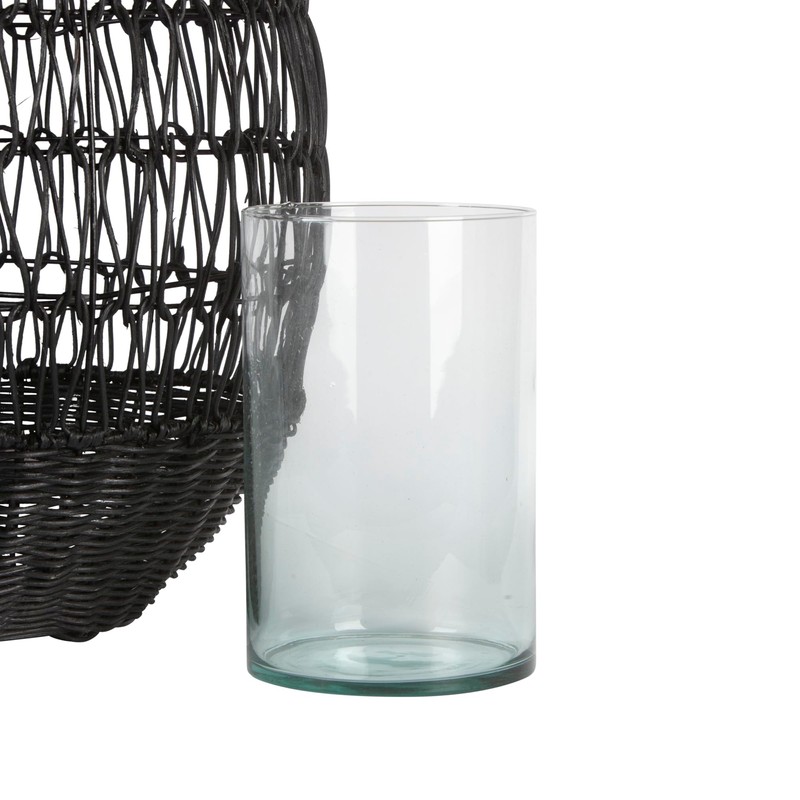 Bloomingville Black Rattan Glass Insert Lantern