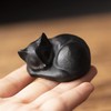 OwMell Natural Black Obsidian Sleeping Cat Statue Hand-Carved Healing Stone