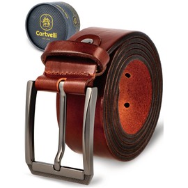 Cartvelli Premium Men's Leather Belt Made in Germany with Gift Box - Genuine Leather Belt 40 mm, maroon