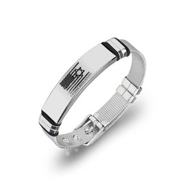 ForeverWill Israel & USA Flag Bracelet Stainless Steel Support Israel Mesh Bangle, I Stand with Israel Engraved Wristband, Jewish Star of David Statement Friendship Jewelry, Adjustable, Silver