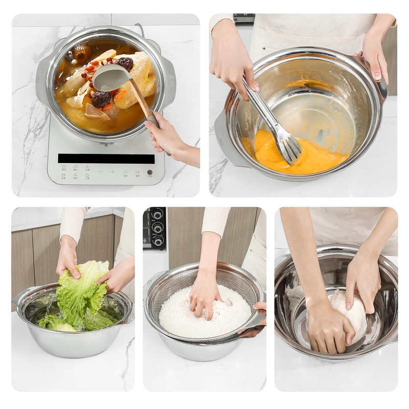 304 Stainless Steel Microporous Colander with Handle, Rice Washers Microporous