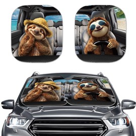 HUISEFOR Sloth Car Windshield Sunshade 2 Piece Funny Windshield Cover for Summer Heat Resistant Car Sun Visor for SUV Vehicle Sedan Truck 2025