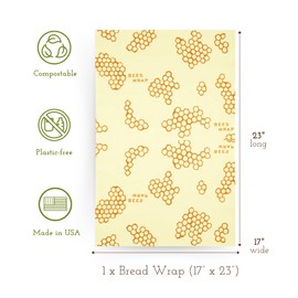 Bee's Wrap Beeswax Wraps for Food - Bread Wrap - Made in USA Reusable Bread Storage Bags - Organic & Eco-Friendly Alternative to Aluminum Foil, Sourdough Bags & Plastic Wrap, Honeycomb