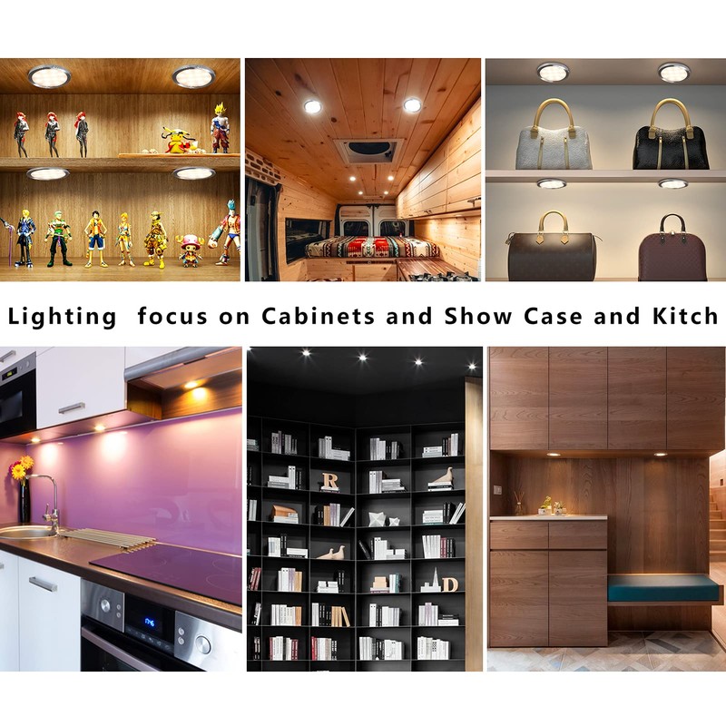 CRISETEK dimmable Puck Light Cabinet Light Under Cabinet Lights Puck