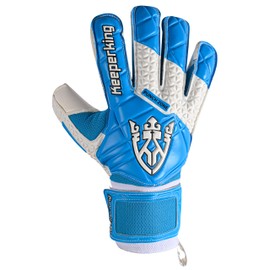 Keeperking SP 2.0, Junior, Teenagers, Adults, Children's Goalkeeper Gloves with Fingersaves, Men's Latex Goalkeeper Gloves with Strong Grip and Removable Finger Protection (6, Cyan-White)