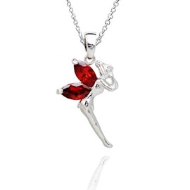 Crystalline Azuria Fee Tinkerbell Halskette Anhänger mit Rot Zirkonia Kristalle 18 kt Weiß Vergoldet 45 cm für Damen und Mädchen