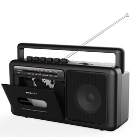 WTB-777 Portable Cassette Player Boombox, AM/FM Radio Stereo with Bluetooth, USB, Recorder, Earphone Jack, DC/AC Powered, Cassette Tape Recorder