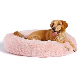 Best Friends by Sheri The Original Calming Donut Cat and Dog Bed in Shag Fur, Machine Washable, Removable Zippered Shell, for Pets up to 150 lbs - Extra Large 45"x45" in Cotton Candy Pink