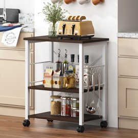 sogesfurniture 3-Tier Kitchen Baker's Rack Utility Shelf Microwave Oven Stand Storage Cart Workstation Shelf 3-Tier Kitchen Utility Cart on Wheels with Storage,Walnut BHCA-W4-CB
