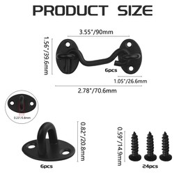 WMYCONGCONG 6 PCS 3" Cabin Hook Gate Hook and Eye Latch Barn Door Latch Stainless Steel Heavy Duty Gate Lock Latches with Screws for Closet Doors Window