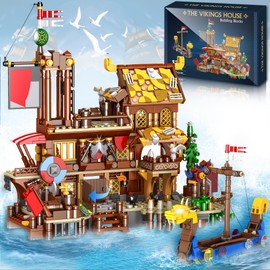 Viking Pirate Ship House Building Block for Boys age 12-14, Friend Medieval Viking Village Building Set with Dragon Head Ship, Architecture Building Block Gifts for Adult and Kids Age 12+, 1039Pcs