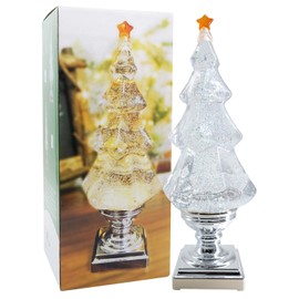 DRomance Swirling Glitter Christmas Tree with Music, LED Light-up X-mas Tree Music Snow Globe, Battery Operated and USB Cord Christmas Tree Table Decoration Light, Christmas Decoration