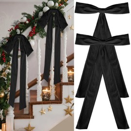 2 Pack Large Double-Sided Velvet Bows 17 x 23.6 Inch – Rustic Christmas Decor for Wreaths, Tree, Staircase, Indoor Outdoor Holiday Craft Bows with Metal Ties (Black)