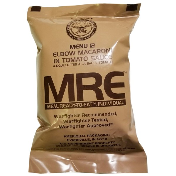 Elbow Macaroni in Tomato Sauce MRE Meal - Genuine US Military Surplus Inspection Date 2020 and Up