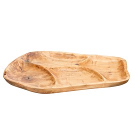 TJ Global Natural Root Wood Serving Platter Tray Board for Cheese, Appetizer, Charcuterie, Bread, Snacks, or Decor Display with 4 Compartments (20" x 15")